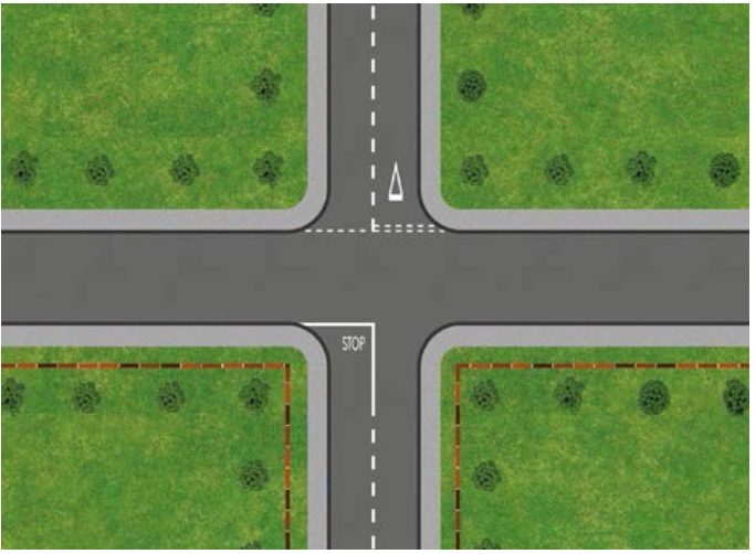 Controlled crossroad with Give Way or Stop lines