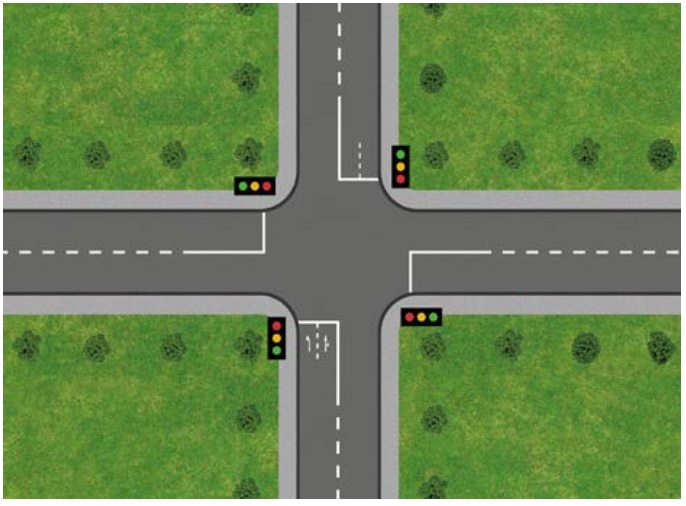 Traffic light controlled crossroad