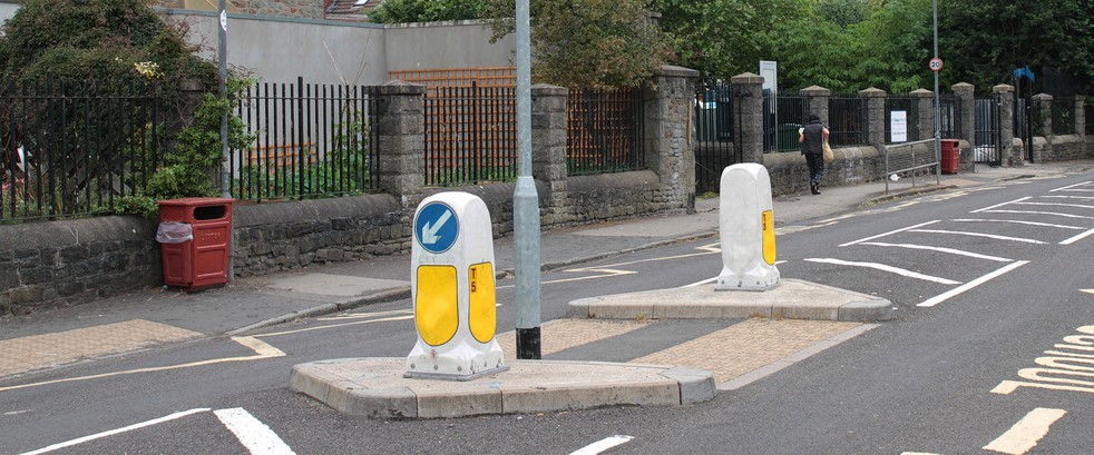 Pedestrian refuge and traffic island in the middle of the road
